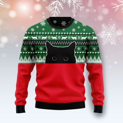 Meow Meow Black Cat Ugly Christmas Sweater, Perfect Holiday Gift