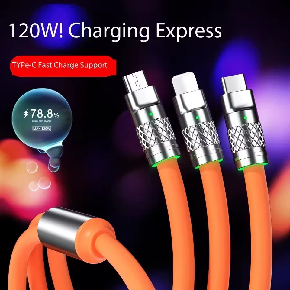 120W 3-In-1 Fast Charging Cable Silicone Data Cord by Tech Secure - Image 3 of 4