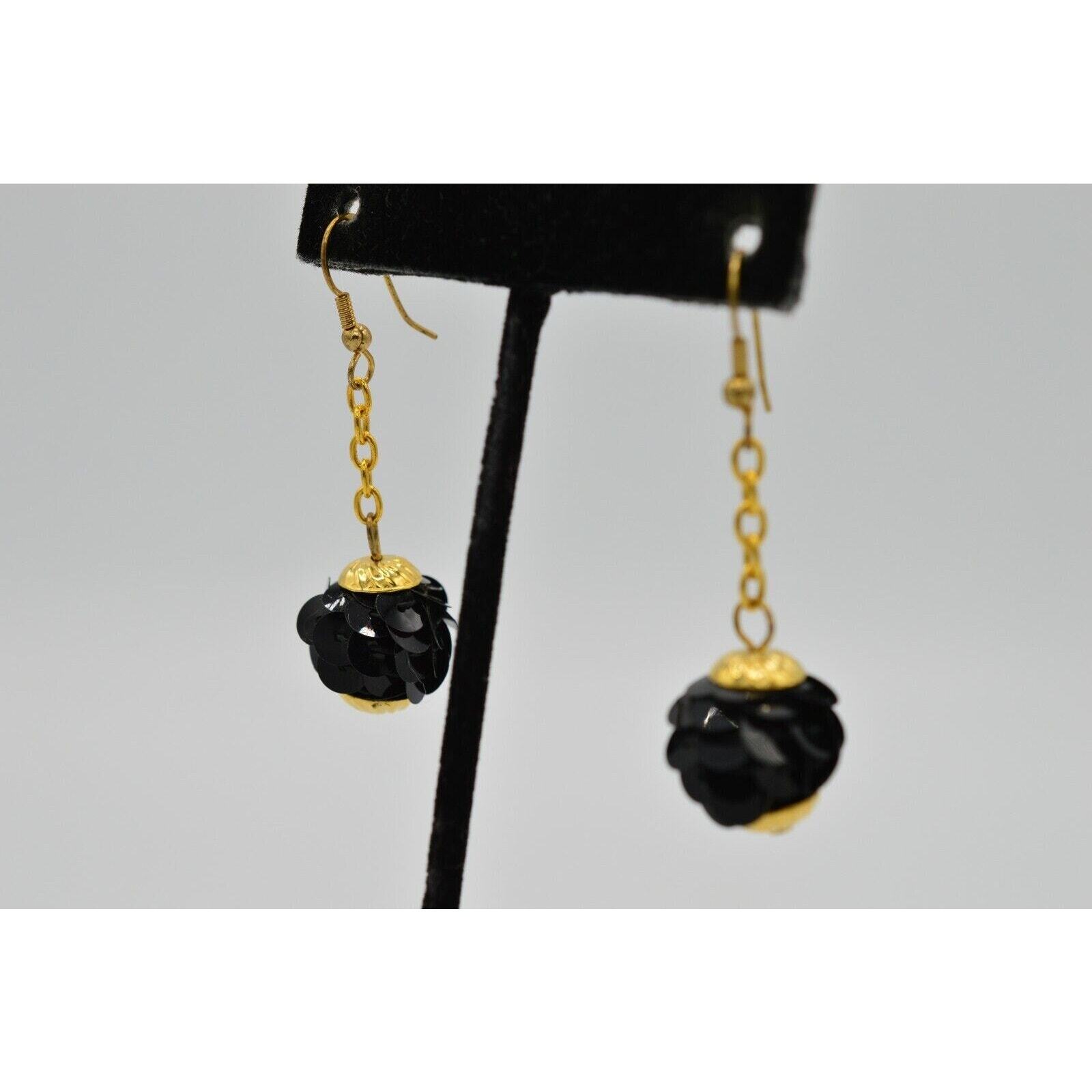 Vintage Statement Earrings Drop Dangle Black Sequ… - image 5