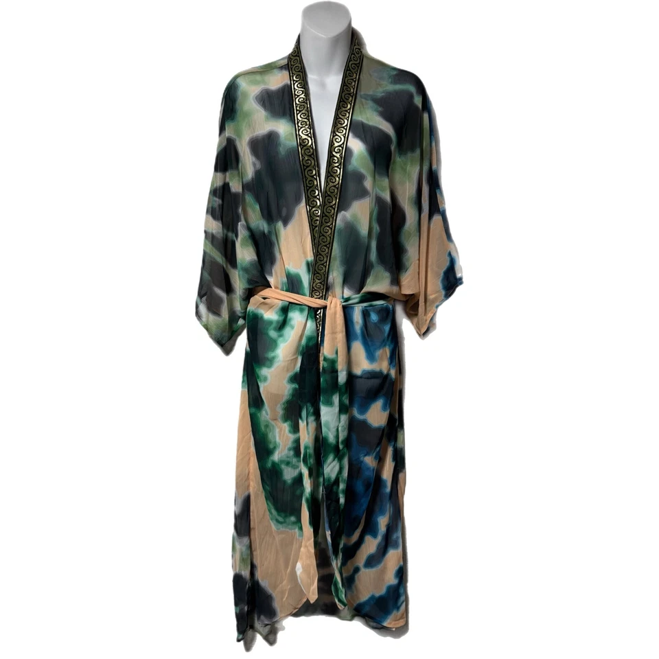 Bata kimono de diosa griega transparente Suki So Tie Dye talla única cinturón de corbata Foto 3 de 4