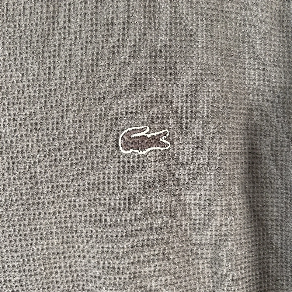 Рубашка для сна Lacoste мужская большая серая вафельная с длинным рукавом вырез лодочкой пижама - Изображение 4 из 4