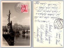 1946 Charles Bridge Prague Castle RPPC Czechoslovakia Postcard