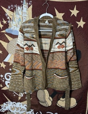 Vintage 80s Kickers Southwestern Boho Style Knit Cardigan W Belt Size Large 