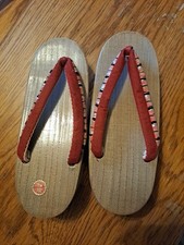 Japanese Vintage Sandal Thongs Wooden w/Red Velvet Straps 9 Inch Long