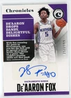 2017-18 PANINI CHRONICLES DE'AARON FOX ROOKIE AUTO KINGS 157/199 RC RARE