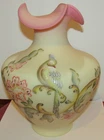 Fenton Burmese Queens Bird Flower Design Large Vase 11 1/2" Connoisseur 766/1350