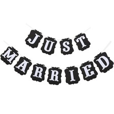 Just Married Wedding Party Bunting 11 Pieces Paper Banners with Rope