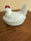 Vintage Westmoreland Milk Glass Hen On Nest Dish - Red Comb Split Tail