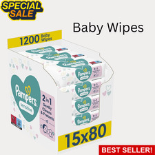 Image of Pampers Sensitive Baby Wipes 15 Packs of 80=1200 Baby Wet Wipes Unscented