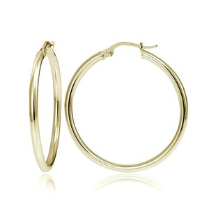 Authentic 925 Sterling Silver 18K Gold Plated 2mm Width Sleek Hoops 15mm-50mm For Women