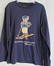 Boys Polo Ralph Lauren Long Sleeve T Shirt Holiday Ski Bear Navy Blue M 10-12