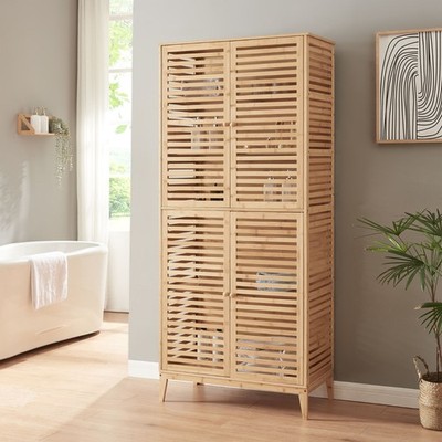Badezimmerschrank Raurgela 180x80x40 cm Bambus [en.casa]