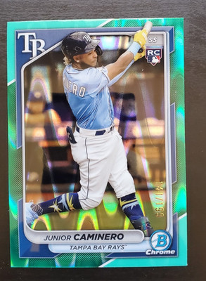 2024 Bowman Chrome Junior Caminero Aqua RayWave Refractor RC 141/199 #56 Rays