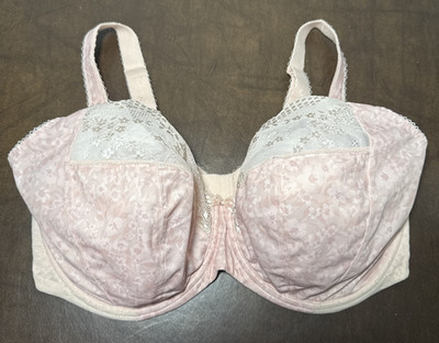 Elomi Lucie 4490 Floral Lace Satin Bows Underwire Bra Pale Blush Pink Sz 38J EUC