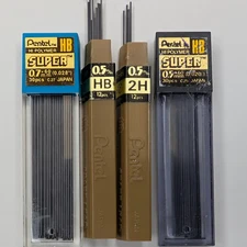 LOT 4 Vtg Pentel Hi-Polymer Super Mechanical Pencil Lead Refills 0.5 HB 2H Japan