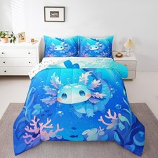 Axolotl Bedding Set Queen Size,Cute Animal Salamander Quilt for Boys Girls Te...