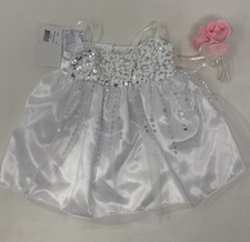 Build-A-Bear BAB White Satin  Sequins Wedding Dress with Rose Flower Bouquet