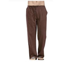 Mens Cotton Linen Summer Beach Loose Pants Drawstring Elasticated Trousers M-3XL