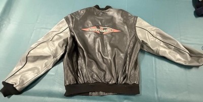 Harley Davidson Black/Gray Leather Jacket Full Zip Rib Knit Cuffs Hem Size L