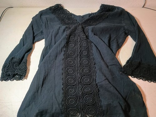 La Blanca Cover Up Women's M Black Lace Crochet Sheer Swim Beach 3/4 Sleeve