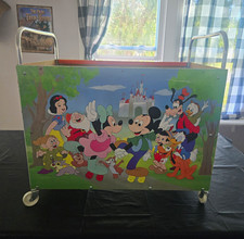 Vintage 1960's Disney Rolling Toy Box Cart on Wheels Mickey Mouse Friends