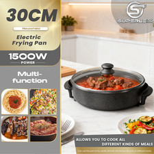 SUPERLEX Multi Cooker w/ Lid – 30cm 5L Electric Frying Pan Temp Control – 1500W
