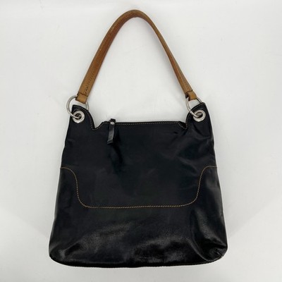 Coccinelle Hobo Shoulder Bag Black Leather Brown Strap Stitching Italian READ
