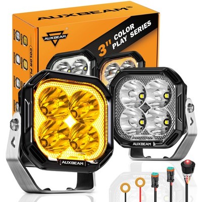 AUXBEAM 3inch 100W SPOT LED Pod Lights Off Road Driving Lights DRL & Turn Signal