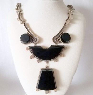 Magnificent Vintage 1940s ACE Mexico Onyx Slabs & Sterling Modernist Parure