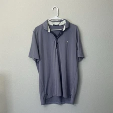 Greyson Mens L Striped Performance Golf Polo Shirt Wolf Logo Blue White Stretch