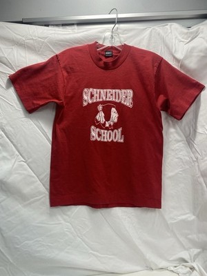 VTG 80s 90s Single Schneider School T-Shirt Red Fruit of Loom BEST USA Youth L
