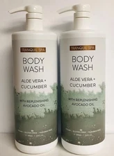 2x TRANQUIL SPA  Aloe Vera Cucumber BODY WASH Gel w/ Replenishing AVOCADO OIL