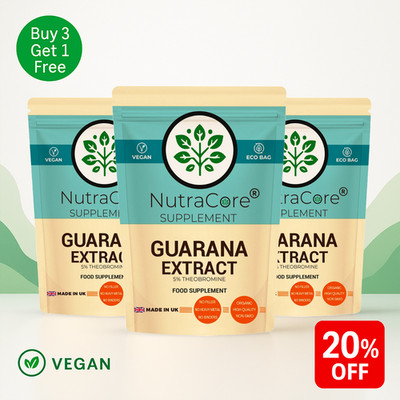 Guarana Extrakt Kapseln 5500mg (5% Theobromin) 90 Kapseln Vegane Kapseln