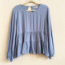 Urban Outfitters Tiered Babydoll Blouse Blue Long Sleeve Casual Women's Size L