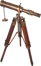 Vintage Brass Nautical Telescope with Wooden Tripod Maritime Decorative Scope fo