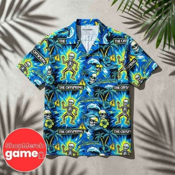 The Offspring Supercharged Electric Blue Lightning Skeleton Hawaiian Shirt