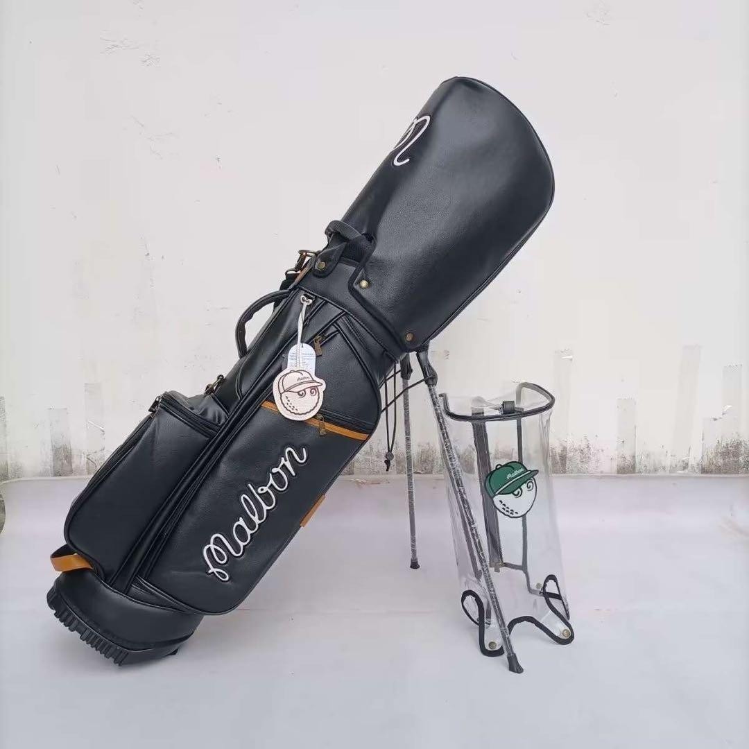 Malbon Golf ブラックキャディバッグ MALBON GOLF Caddy Bag Stand Type Black Synthetic Leather / 5-way