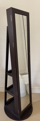 Brown Wood Framed Freestanding Full-Length Mirror w/ Stand, Modern Vertical