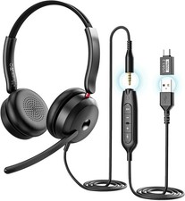 Wired USB-C/USB-A Headset with Noise Cancelling Microphone for PC Laptop
