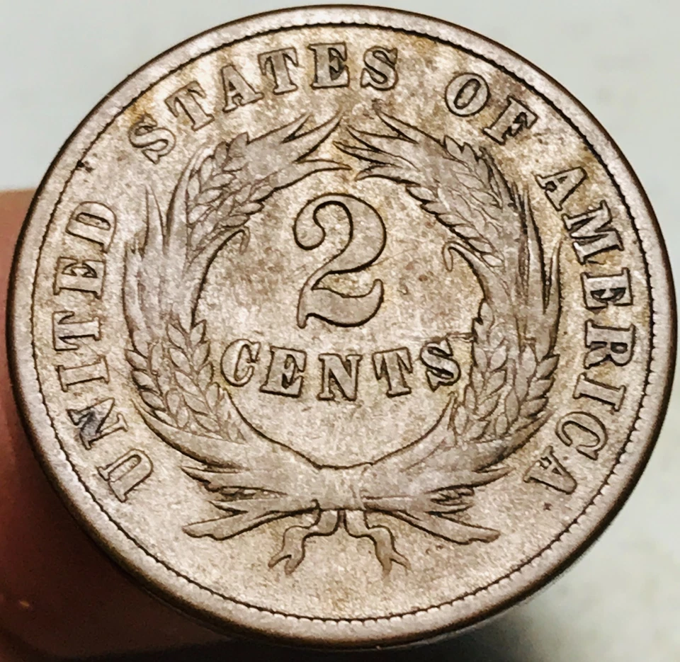 1869 Two Cent Piece 2C Ungraded Circulated Civil War Era US Copper Coin CC28451 - Image 4 of 4