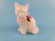 Fenton Iridescent Sitting Cat Figurine w/ Pink Rose Bow  4.25   Handmade USA