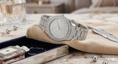NEW JBW Cristal 1/8 CT. T.W. Diamond & Crystal Accent Watch J6346C 39mm