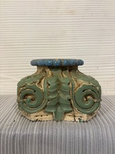 Antico sgabello da giardino con base a colonna in legno | coloniale francese intagliato a mano