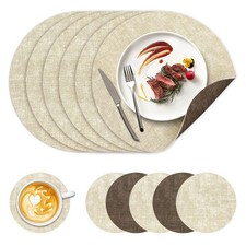 Reversible DualColor Faux Leather Round Placemats Table Mats 13 Inch 6 PCS