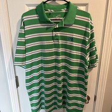 Under Armour Polo Shirt Mens XL Green White Striped HeatGear Golf Performance