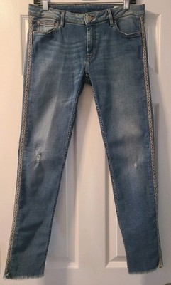 REIKO Anthropologie Ankle Jeans Blue Size 29 Lily Denim Herring Stripe Accent