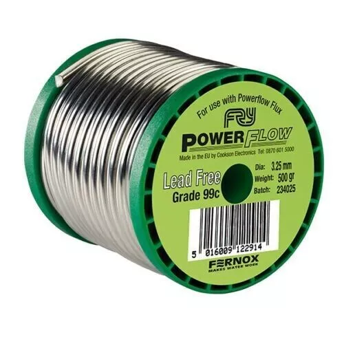 POWERFLOW FERNOX LEAD FREE SOLDER WIRE 3.25mm 500g GRADE 99C 8 METRES - NEW