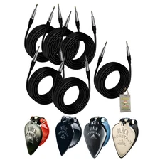 BLACK MOUNTAIN Thumb Guitar Picks with FAT TOAD 20FT Guitar Cables 6 Pack Bundle