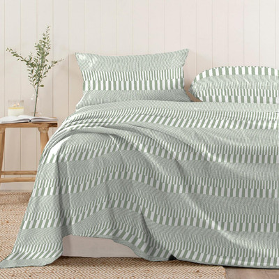 Pizuna Pure 100 Cotton Flat Sheets Only Queen Green Cascade Stripe 1 Pc