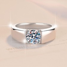 0.5-2CT VVS1 Moissanite Men Engagement Ring Band Real Solid 925 Sterling Silver